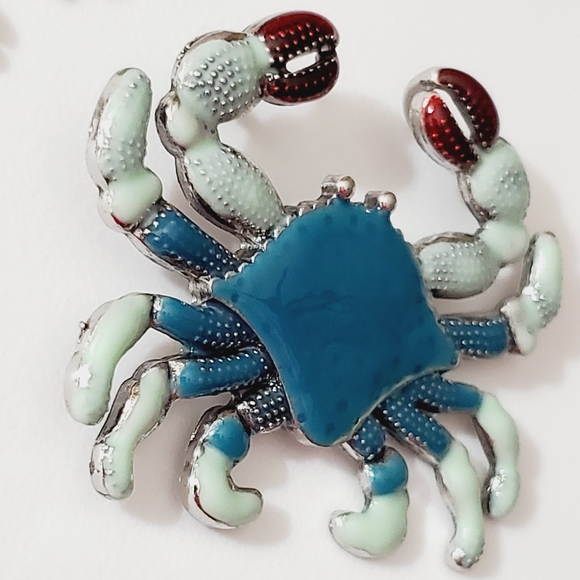 SALE! Crab pendant earrings set 925 sterling silver handmade enamel NICE! Beach - Picture 9 of 16